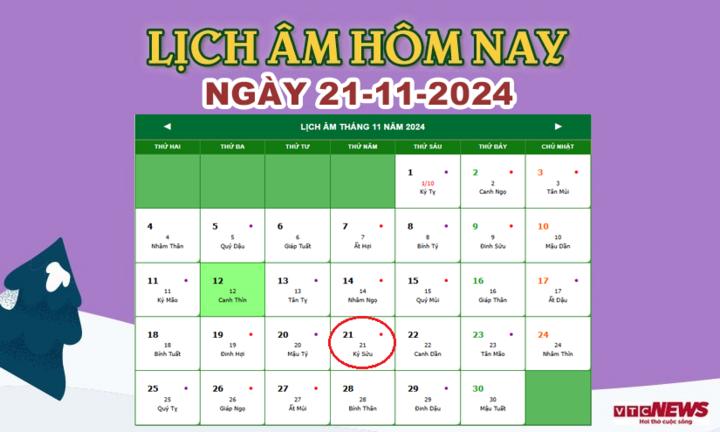 Xem lịch âm hôm nay ngày 21/11/2024.