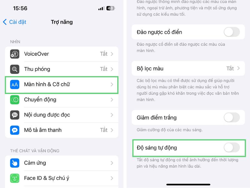 iphone tự giảm độ sáng