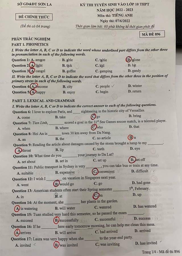 Kiểm tra trong 10 môn tiếng Anh vào năm 2022 - 2023 Son LA Bộ Giáo dục và Đào tạo Trả lời Bài kiểm tra Lớp 10 Tiếng Anh 2022