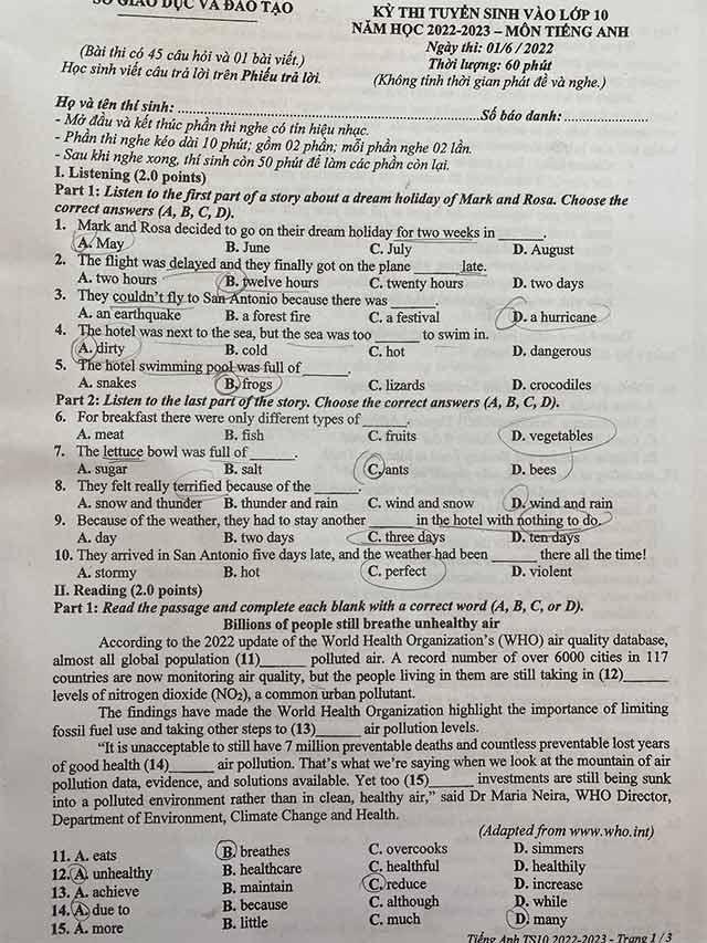 Bài kiểm tra trong 10 môn tiếng Anh vào năm 2022 - 2023 Bộ Giáo dục và Đào tạo Binh Duong đã trả lời bài kiểm tra ở lớp 10 bằng tiếng Anh 2022