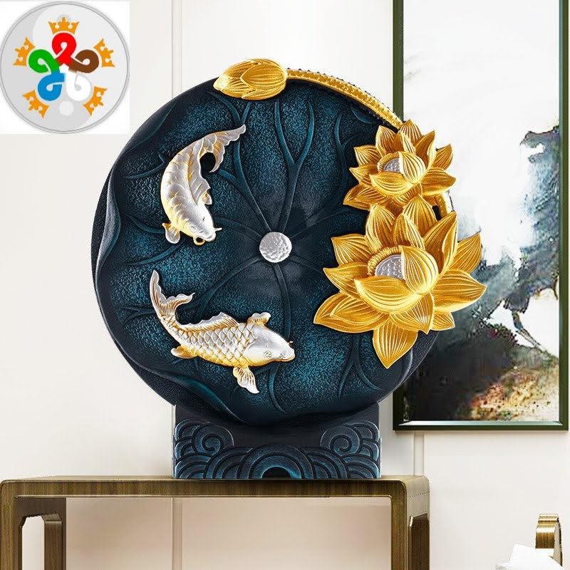 Đồ decor trang trí Song ngư bên hoa sen
