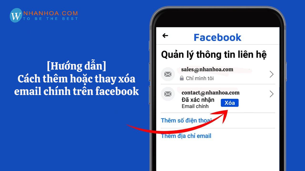 Cách thêm hoặc thay xóa email chính trên facebook