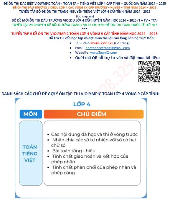 Đề thi trải nghiệm Violympic Toán lớp 4 Vòng 9 cấp Tỉnh năm 2024 – 2025