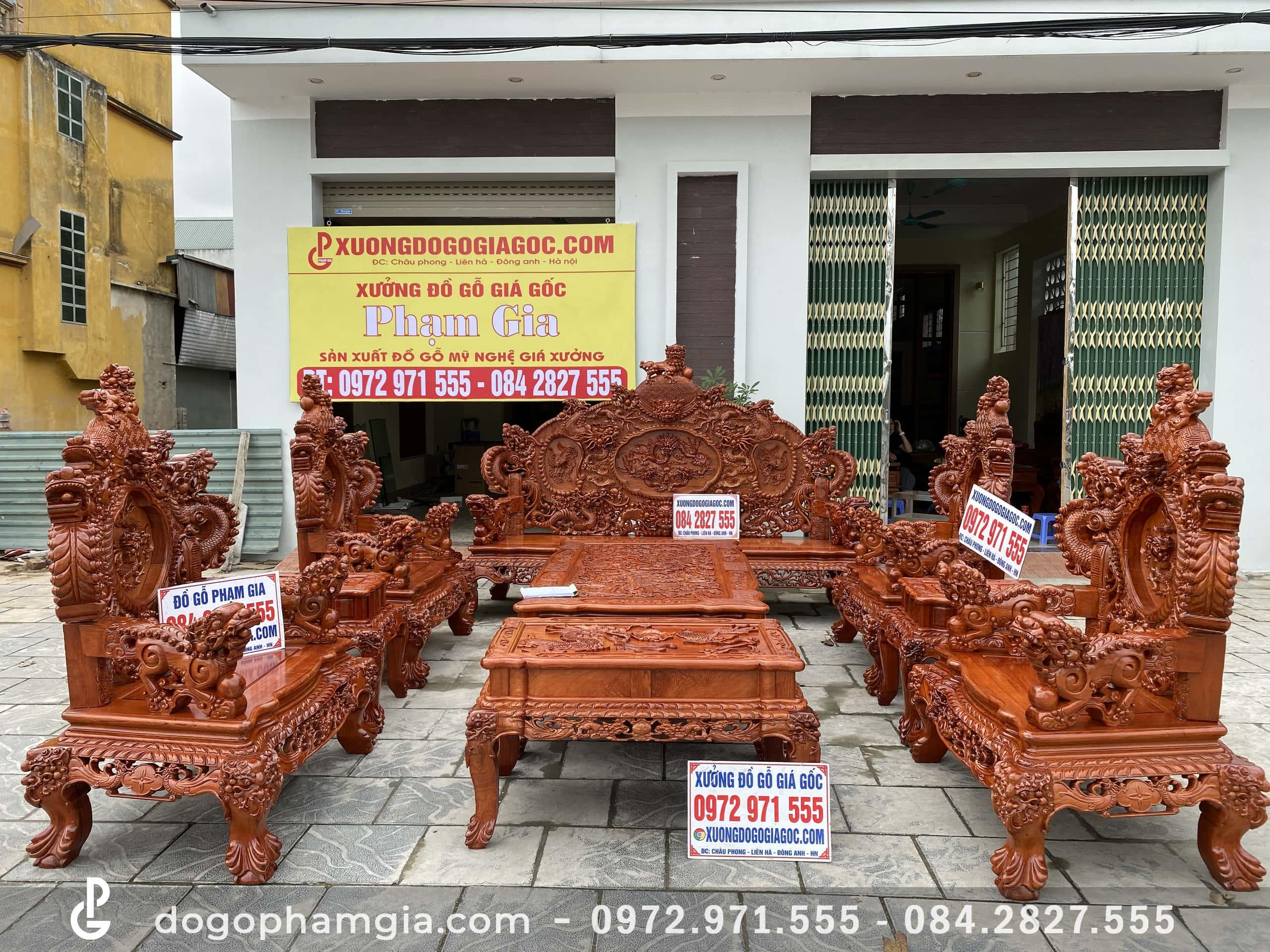 Bộ bàn ghế rồng đỉnh 10 món gỗ hương đá đục siêu đẹp (Anh Thế, Hải Dương)