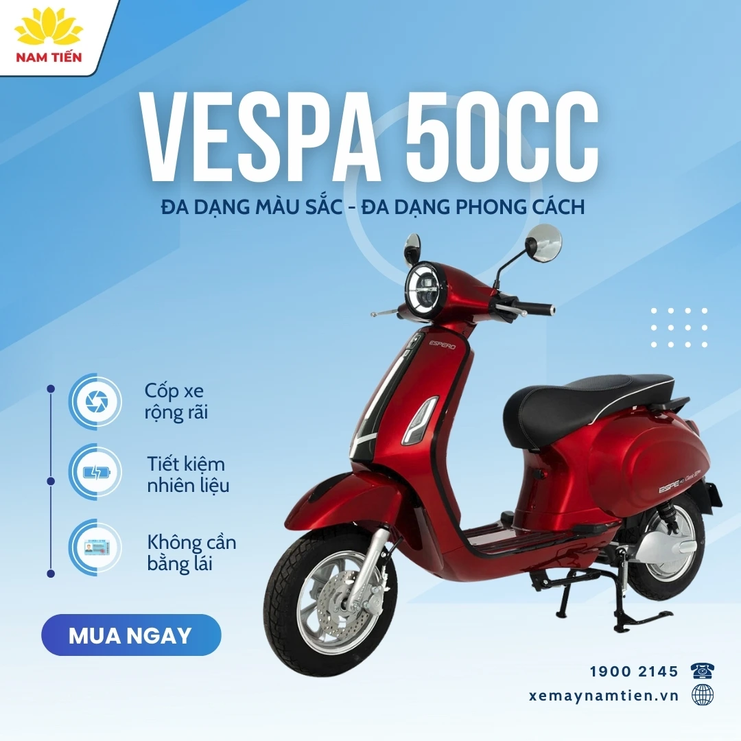 Giá xe Vespa 50cc mới nhất 2025: Victoria, Nioshima, Halim…
